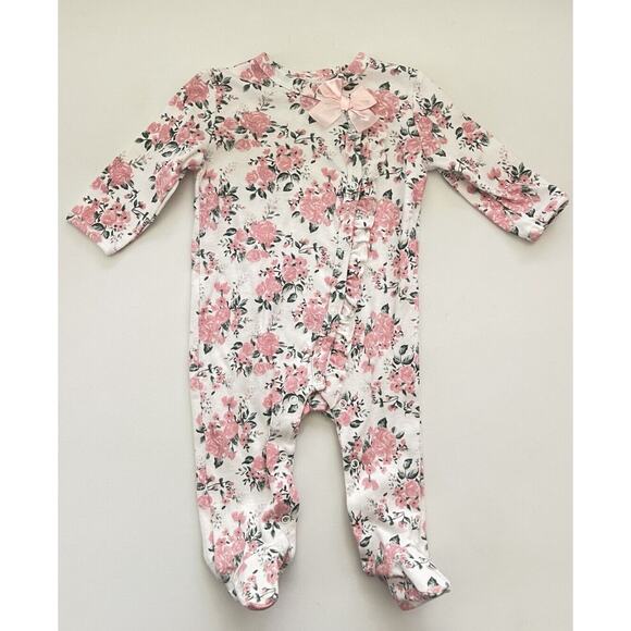 Nicole Miller Pink Floral Long Sleeve Sleeper with Ruffle 6-9 Months NWOT - Picture 1 of 7